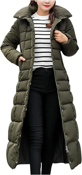 SMIDOW Womens Fashion Hooded Coat 2023 Quilted Long Puffer Jackets Waterproof Warm Winter Maxi Length Parka Coats