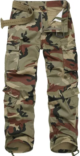 TRGPSG Men's Wild Cargo Pants, Camo Pants Cotton Casual Work Hiking Pants with 8 Pockets