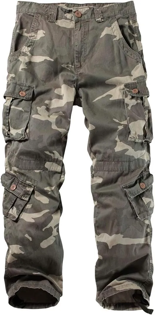 TRGPSG Men's Wild Cargo Pants, Camo Pants Cotton Casual Work Hiking Pants with 8 Pockets