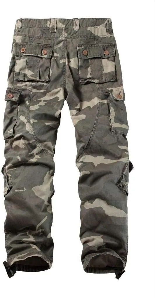 TRGPSG Men's Wild Cargo Pants, Camo Pants Cotton Casual Work Hiking Pants with 8 Pockets