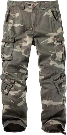 TRGPSG Men's Wild Cargo Pants, Camo Pants Cotton Casual Work Hiking Pants with 8 Pockets