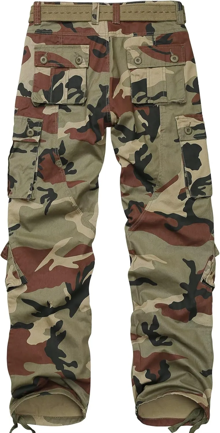 TRGPSG Men's Wild Cargo Pants, Camo Pants Cotton Casual Work Hiking Pants with 8 Pockets