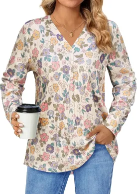 Womens 3 4 Sleeve Blouse Long Sleeve Business Casual Tunic Tops V Neck Work Tops Textured Dressy Casual Shirts