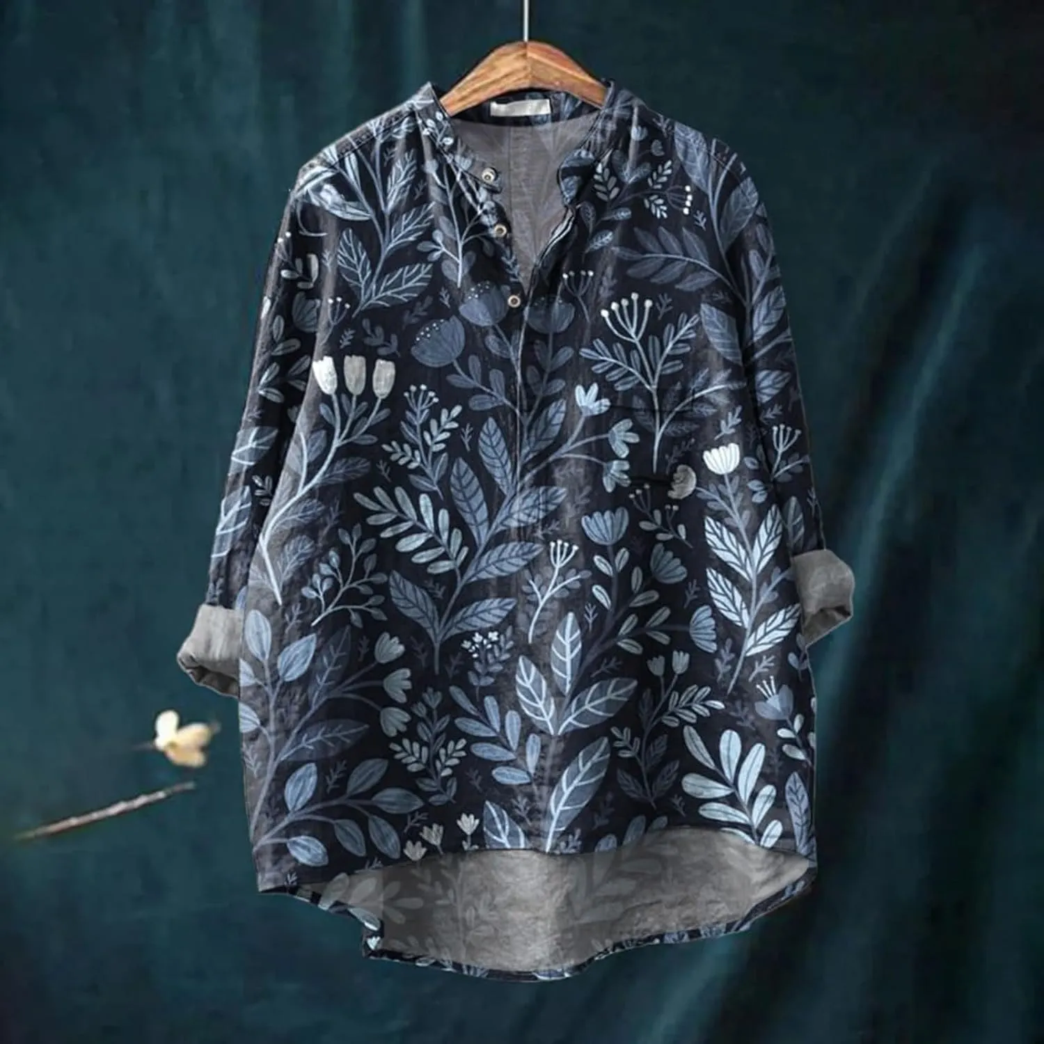 Womens Fish Print Blouses Casual Flowy Shirts Loose 3/4 Length Sleeve Floral Tops V-Neck Vintage Linen Art Outfits