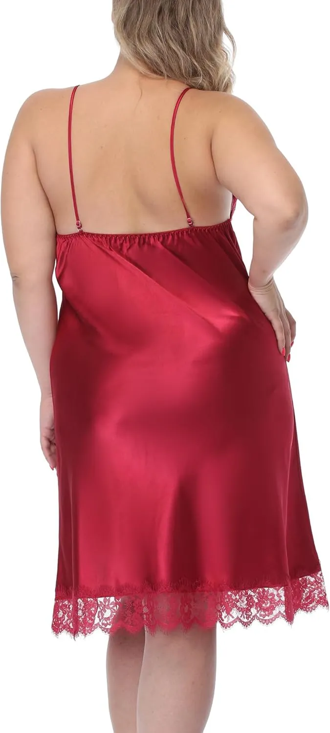 Women's Plus Size Satin Slip Nightgown Lace Chemise Lingeries Sexy Slit Negligees Sleepwear Bridal Lingerie