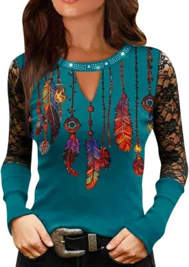 Womens Tunic Tops Sexy Criss-Cross Long Sleeve Blouse Lace Cut Out Cold Shoulder Tops Dressy Basic Shirts