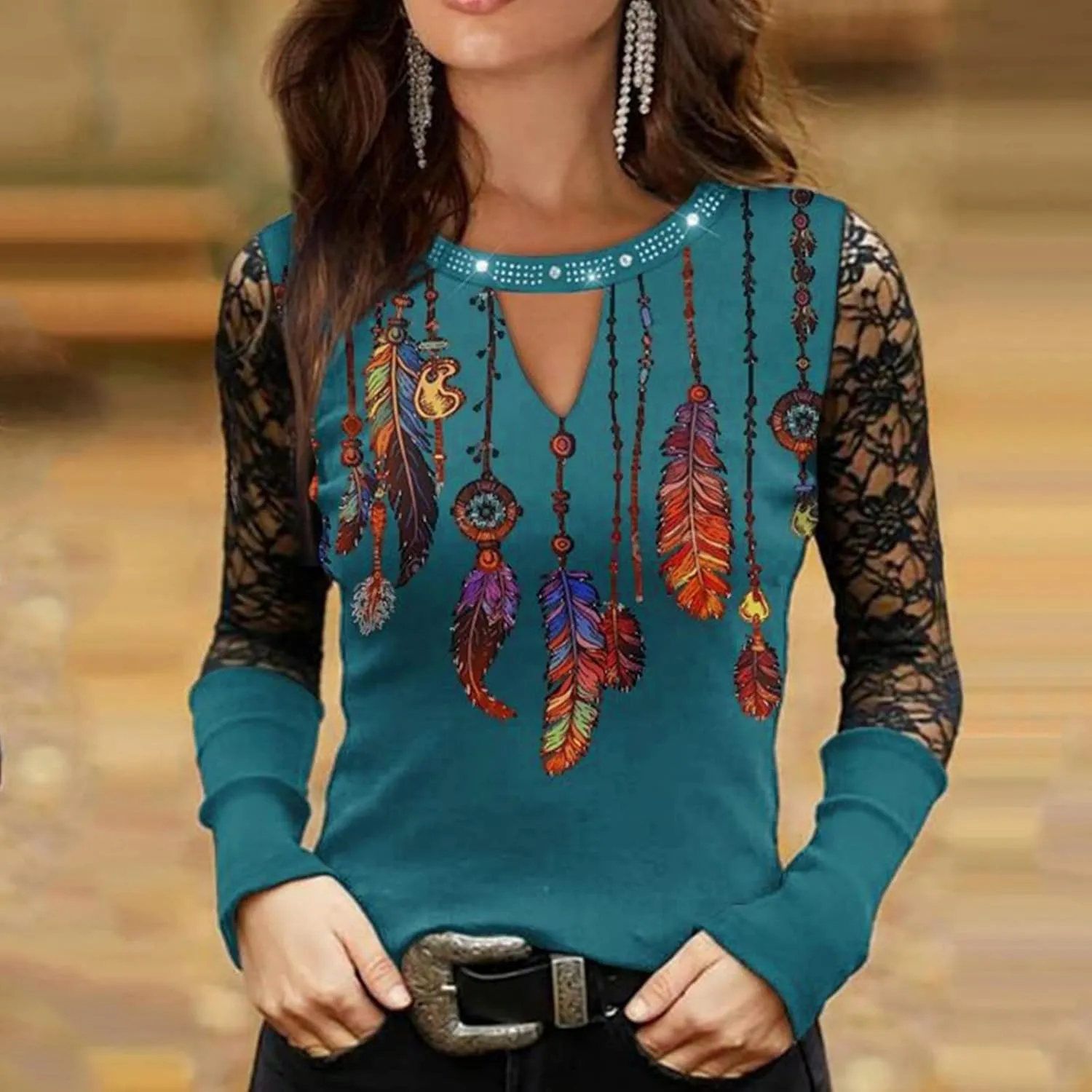 Womens Tunic Tops Sexy Criss-Cross Long Sleeve Blouse Lace Cut Out Cold Shoulder Tops Dressy Basic Shirts