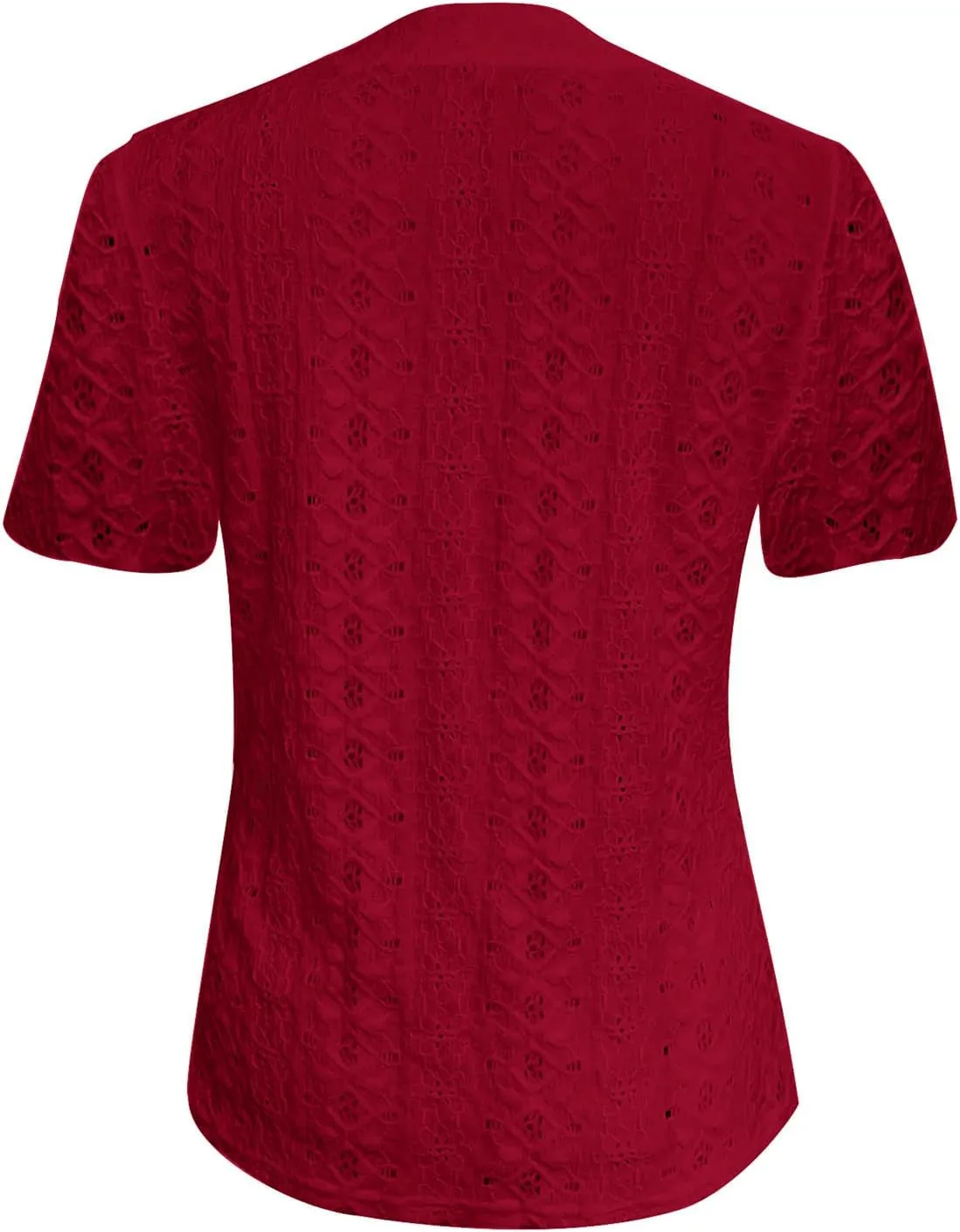 Womens V Neck Knit Tops Short Sleeve Button Blouses Hollow Out Eyelet Shirts Summer Casual Loose Tunic Tees