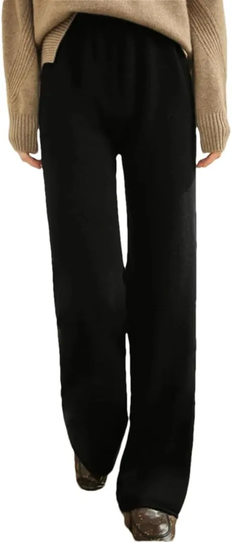 Women's Winter Solid Color Wool Knitted Wide Leg Pants High Waisted Pants Floor Pants