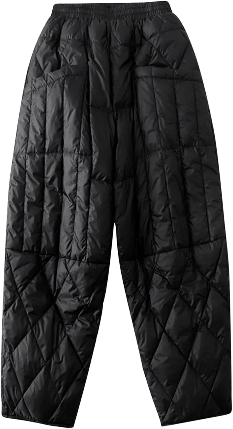 Women's Winter Warm Loose Utility Down Pants Windproof Padded Quilted Puffer Pants High Waisted Ski Snow Trousers