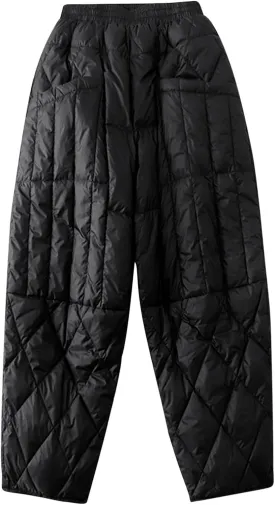 Women's Winter Warm Loose Utility Down Pants Windproof Padded Quilted Puffer Pants High Waisted Ski Snow Trousers